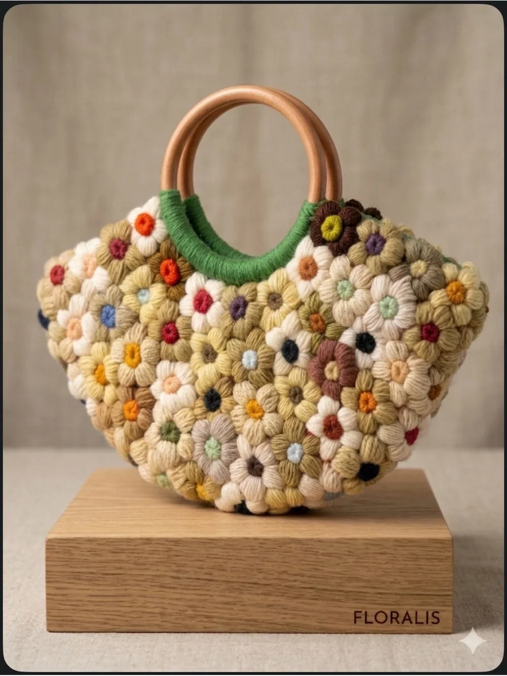Vintage Multicolor Floral Crochet Hobo .